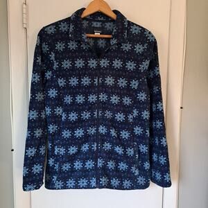 Basic Editions Navy Snowflake Pattern Fleece Full Zip Jacket Women's Medium